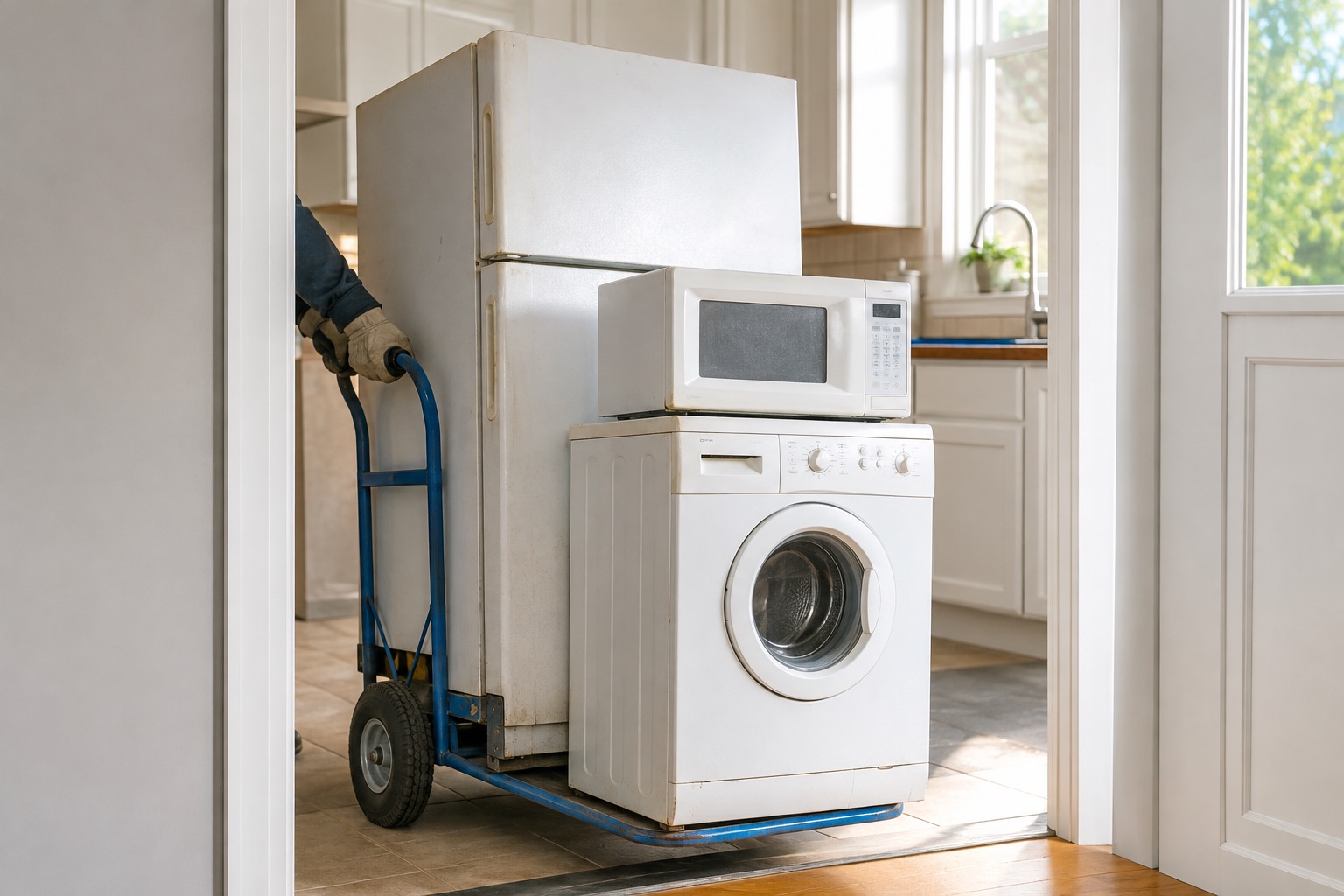Réfrigérateur et lave-linge sur un diable