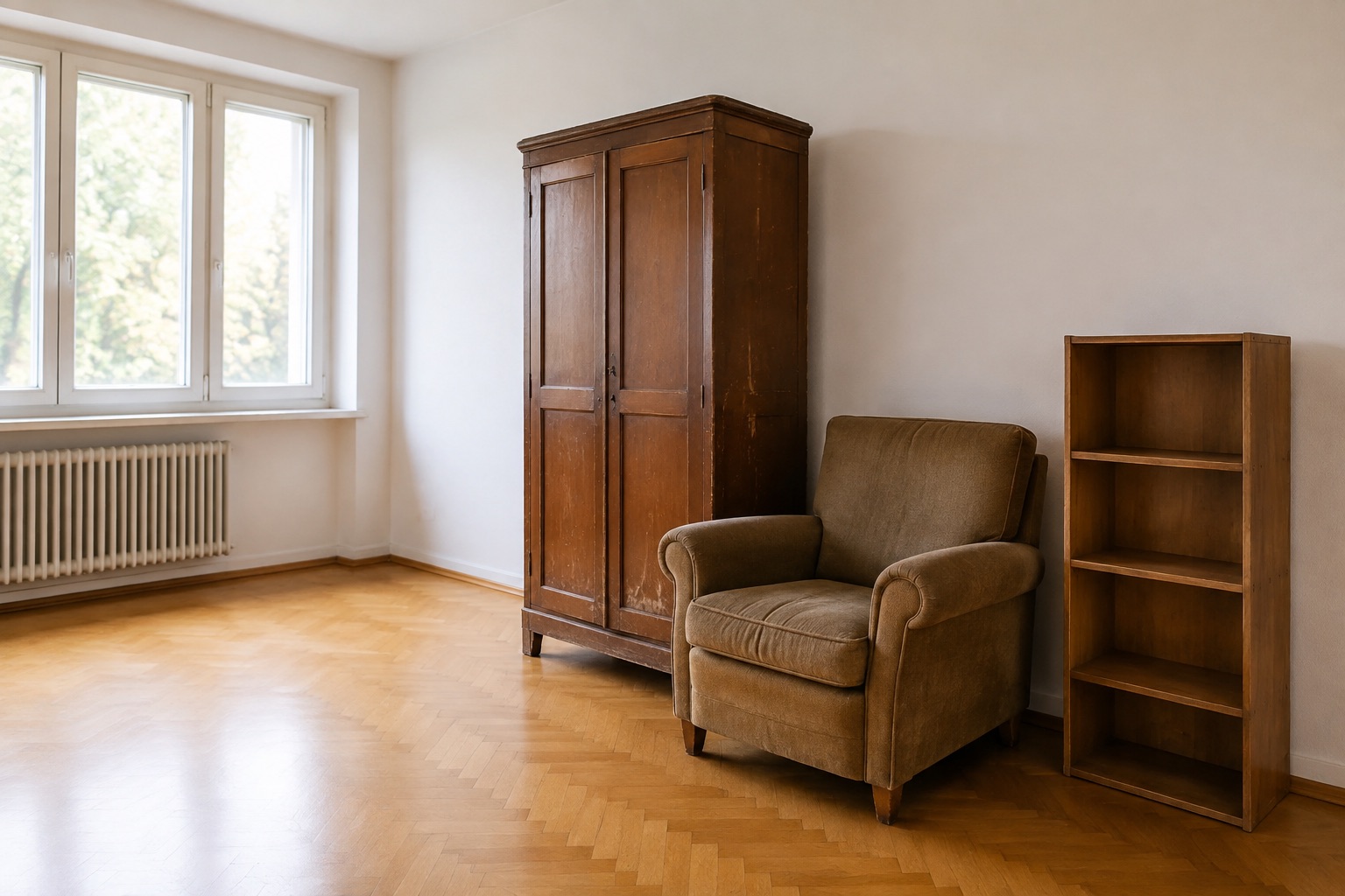 Vieux meubles prêts à être enlevés dans un appartement